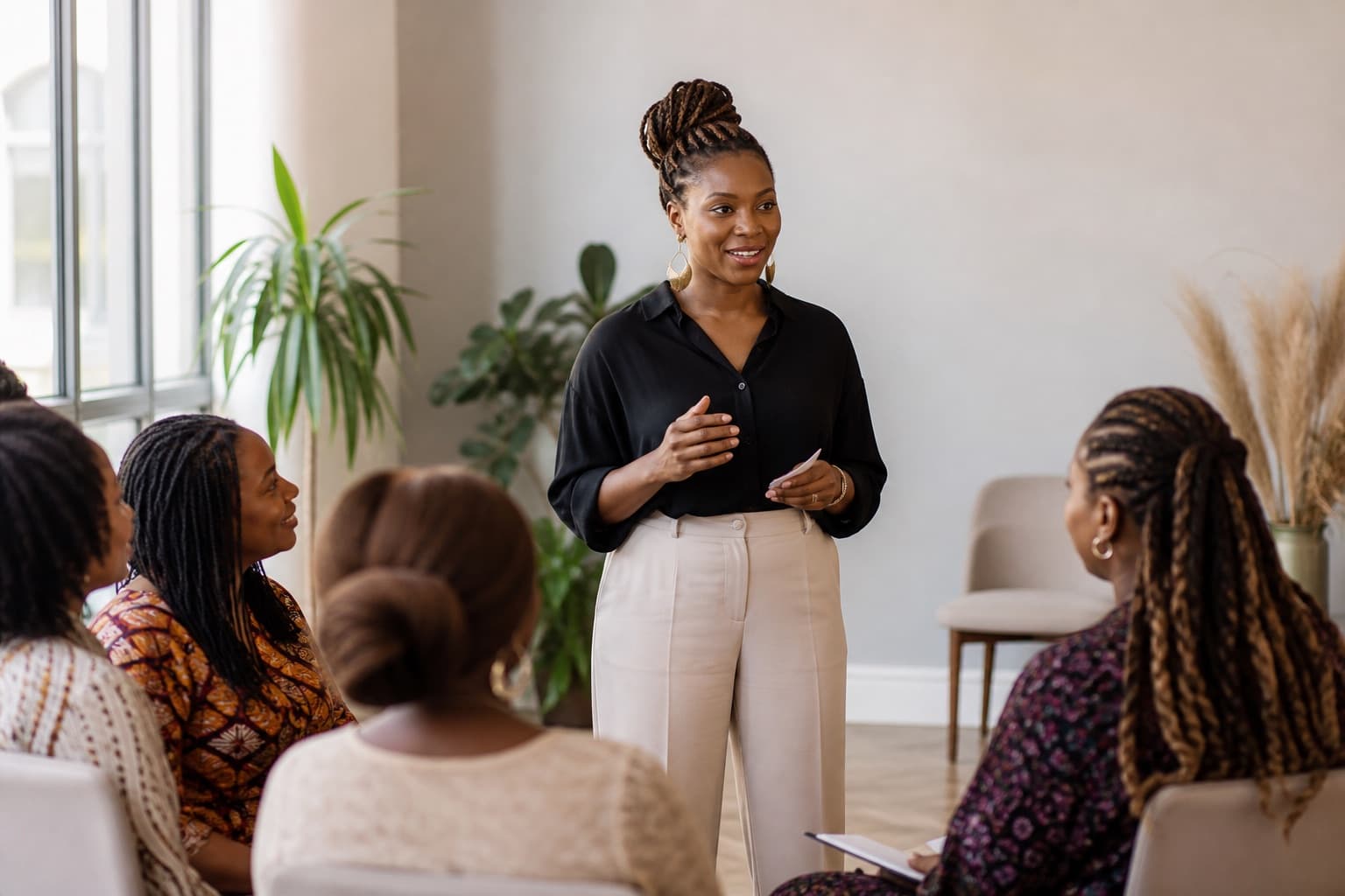 A woman hosting a motherhood event