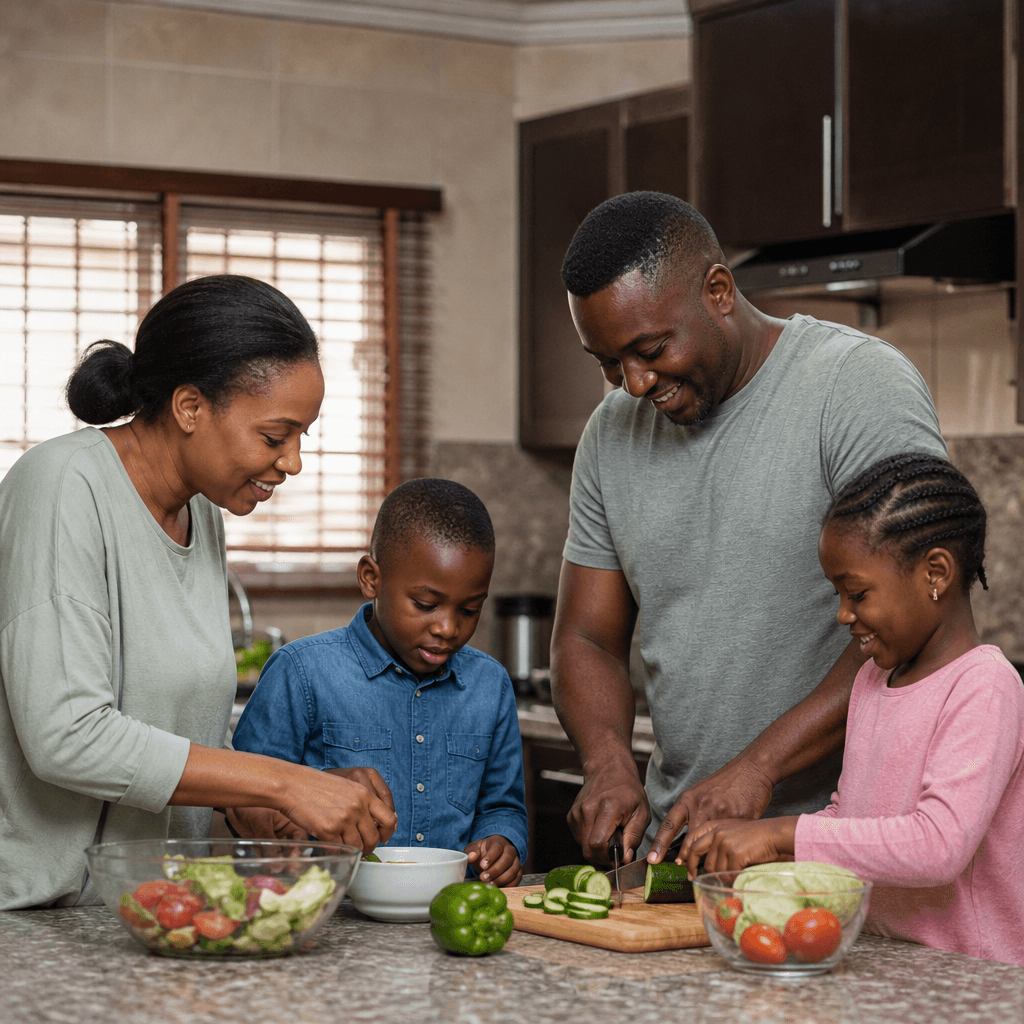 Family cooking together in the kitchen